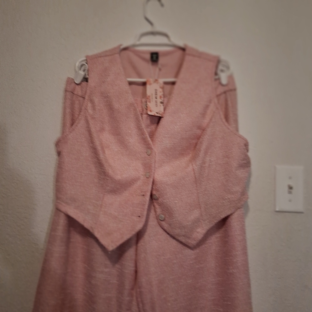 Gorgeous Shein Curve 2X Pink Faux Tweed 2-Piece Wide Leg Suit - Picture 3 of 8